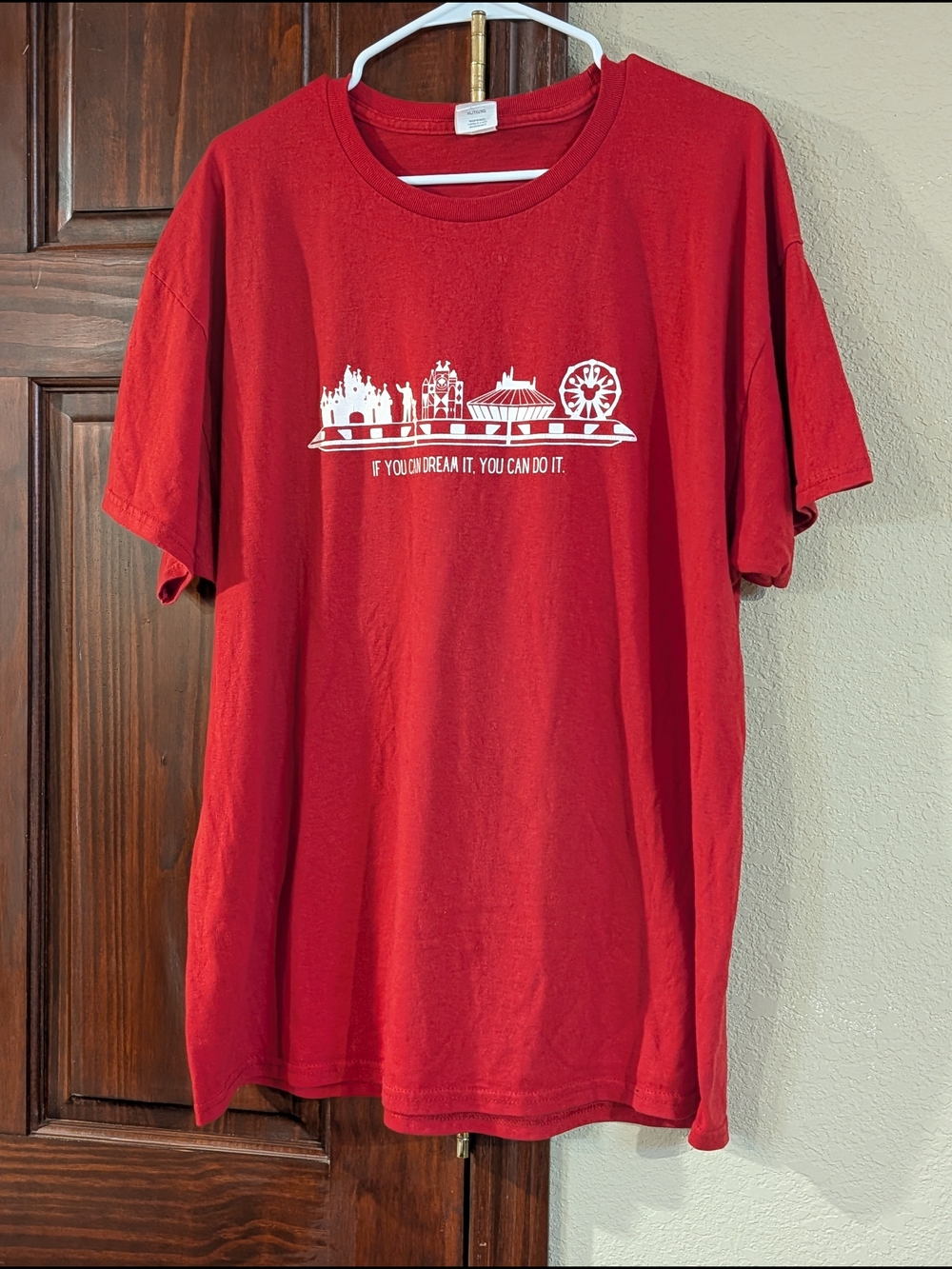 Hanes Red Short Sleeve Tee with White Skyline Graphic